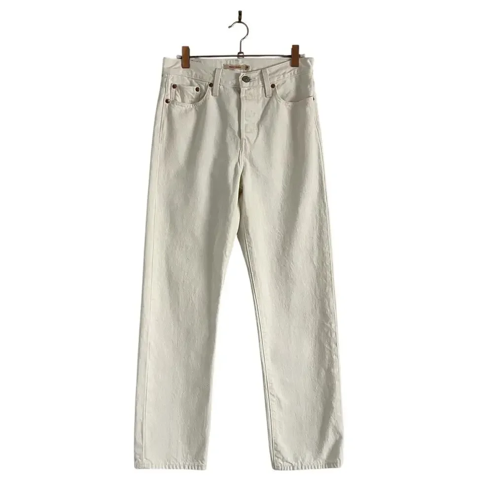 Levi's Wedgie Straight Ankle Jeans Off White Sz 26 Americana Heritage Chic Vibe - Picture 2 of 10